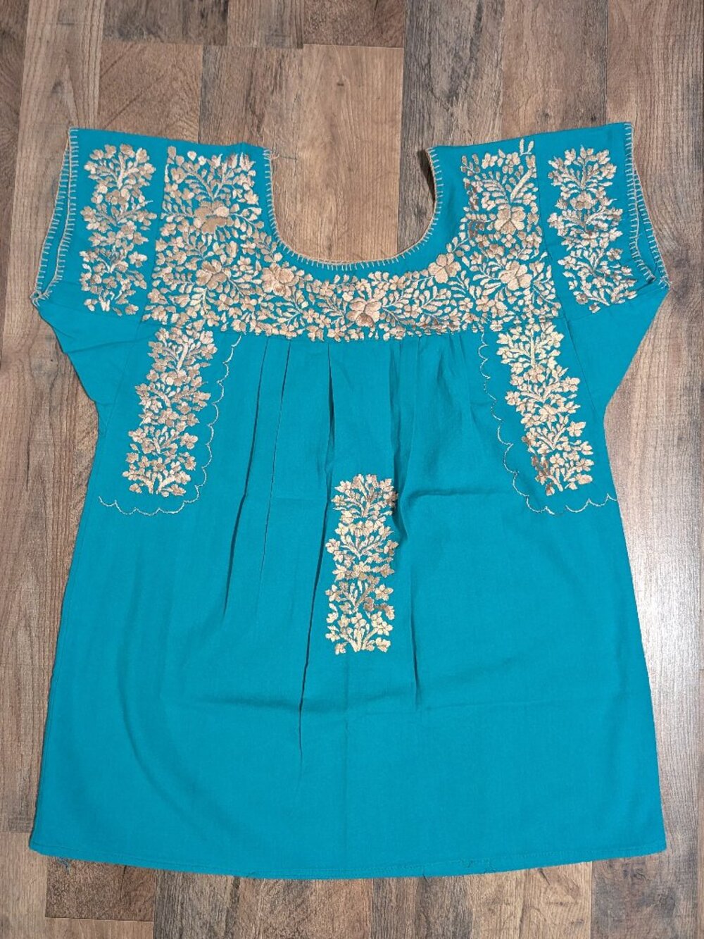 Women's Top - Aqua & Gold embroidery - Made in Oaxaaca